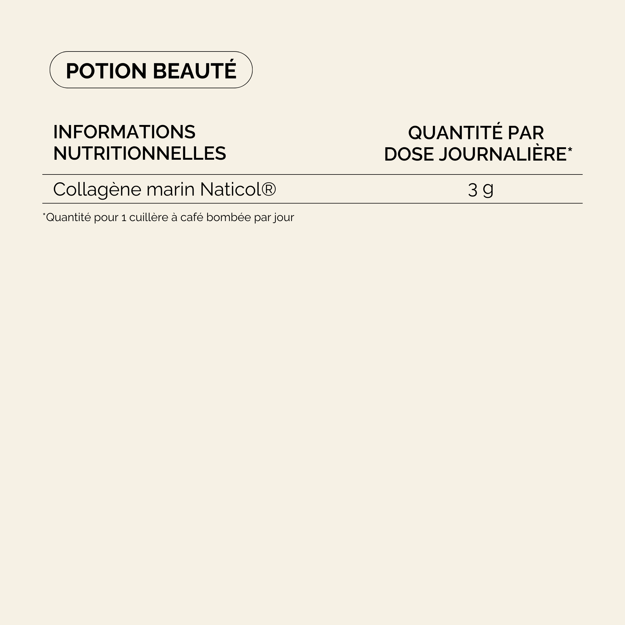 Tableau Nutritionnel Potion Beauté Peau & Cheveux